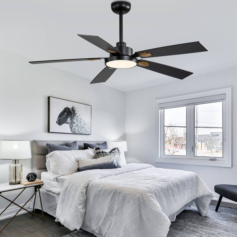 Cusp Barn 52" Black Modern Ceiling Fan with Lights and Remote, Farmhouse Indoor 5-Blade Quiet DC Motor Ceiling Fan for Bedroom