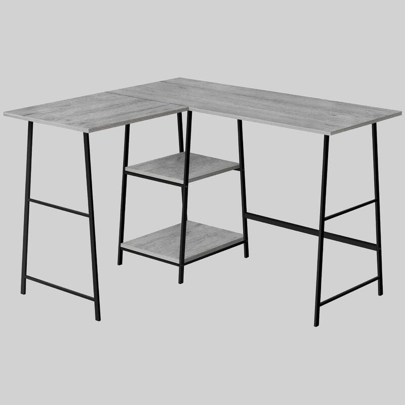 Modern 48" L-Shaped Desk with Storage Shelves, Metal Sawhorse Legs, Corner Desk for Home Office - Grey