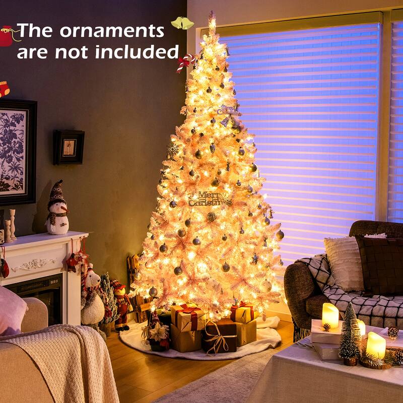 Gymax 7.5FT Pre-Lit Hinged Artificial Snow Christmas Tree Decor Tree