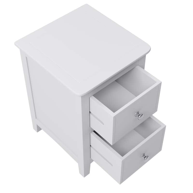 14.2" Farmhouse Nightstand with 2 Drawers,Solid Wood End Side End Table for Bedroom, Living Room