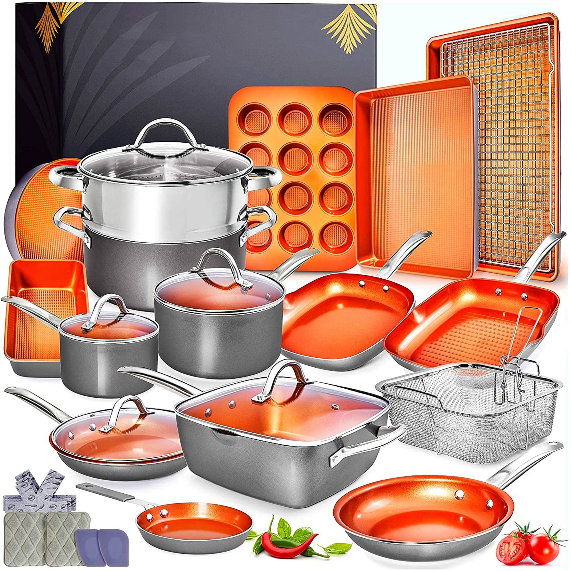 Copper Pots and Pans Set -23pc Copper Cookware Set Copper Pan Set Ceramic  Cookware Set - 23PCS - Bed Bath & Beyond - 34337135