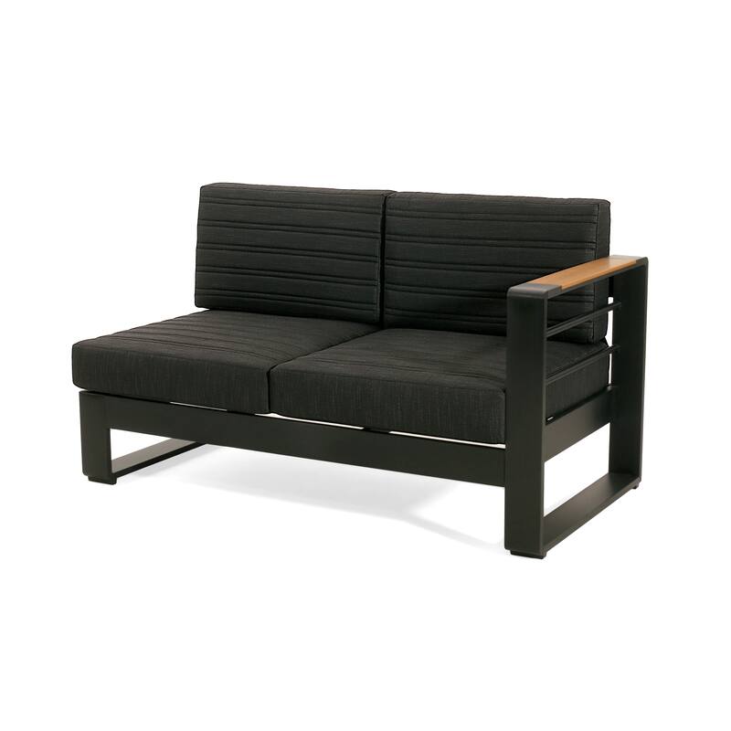 Roomfitters Modern Outdoor Patio Sectional Set, Aluminum Frame with Cushions & Wood-Style Table, Weather-Resistant, Black