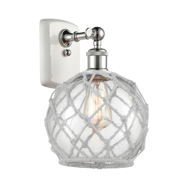 Innovations Lighting Farmhouse Rope 13" Tall Bathroom Sconce - White and Polished Chrome / Clear Glass