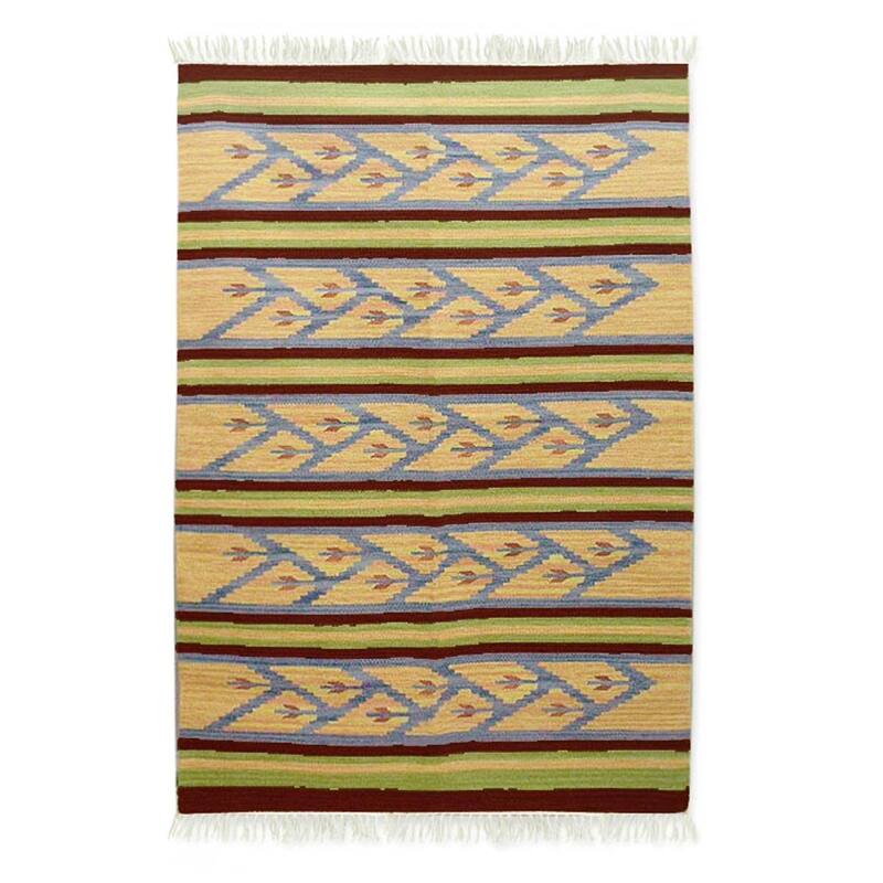Handmade Summer Dance Wool dhurrie rug (India ) - Big