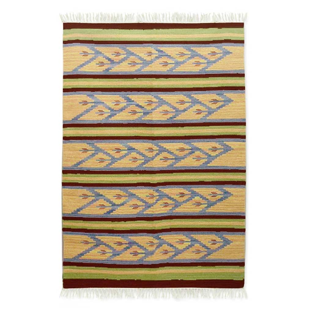 Handmade Summer Dance Wool dhurrie rug (India ) - Big