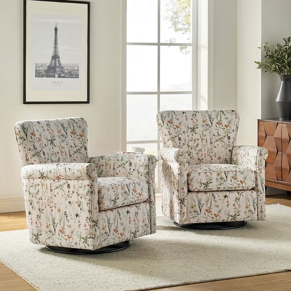 slide 2 of 55, HULALA HOME Georg Transitional Floral Fabric Swivel Rocker Chair with Removable Backrest and Rolled Armrest Set of 2 Spring