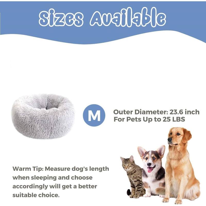 Fluffy Calming Dog Bed for Small Dogs Round Orthopedic Pet Bed with Non-Slip Bottom, Washable - Small Dogs