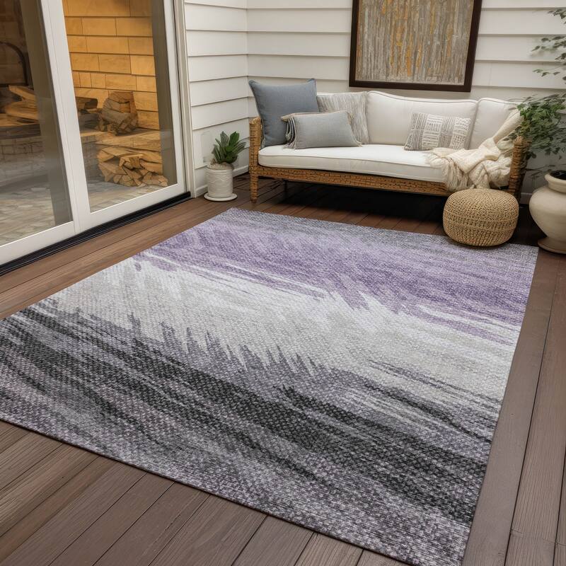 Machine Washable Indoor/ OutdoorAbstract Brushstrokes Chantille Rug