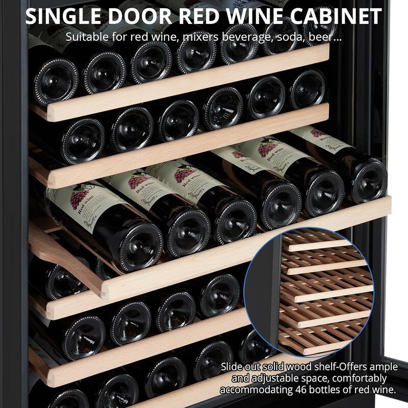 24 Inch Metal Built-in Single Door Wine Cooler 46 Bottles