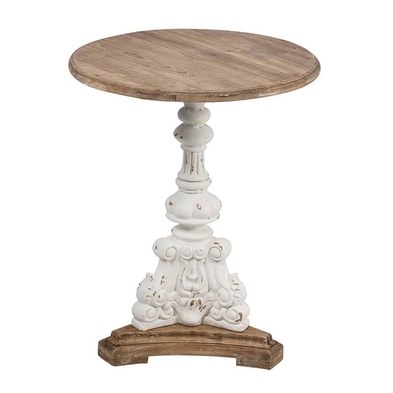 22.5" Wood Round Side Table with Carved Pedestal Base for Living Room