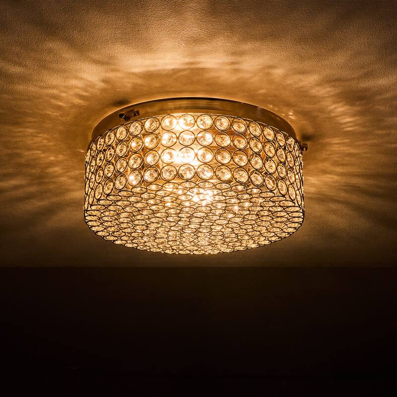 CO-Z Modern 2-Light Round Crystal Flush Mount Ceiling Light