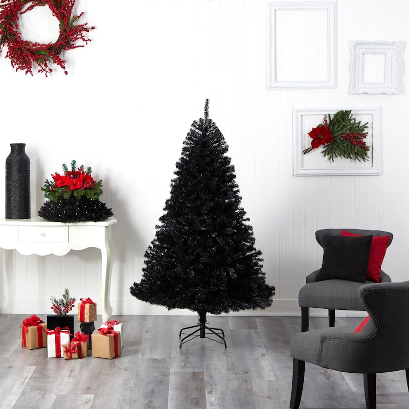 Black Artificial Christmas Tree 6Ft with Lights - Holiday Decor, Festive Tree, Indoor Xmas Tree - 72