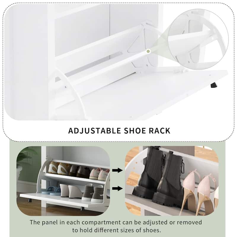 Wood Shoe Cabinet with 2 Flip Drawers and Adjustable Panel