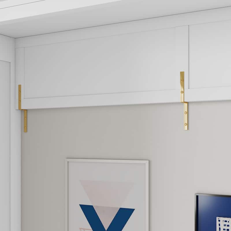 Queen Size Murphy Bed with Wardrobe Built-in Clothes Bar and Shelves,Space-Saving Hidden Wall Bed with Desk and Charging Station