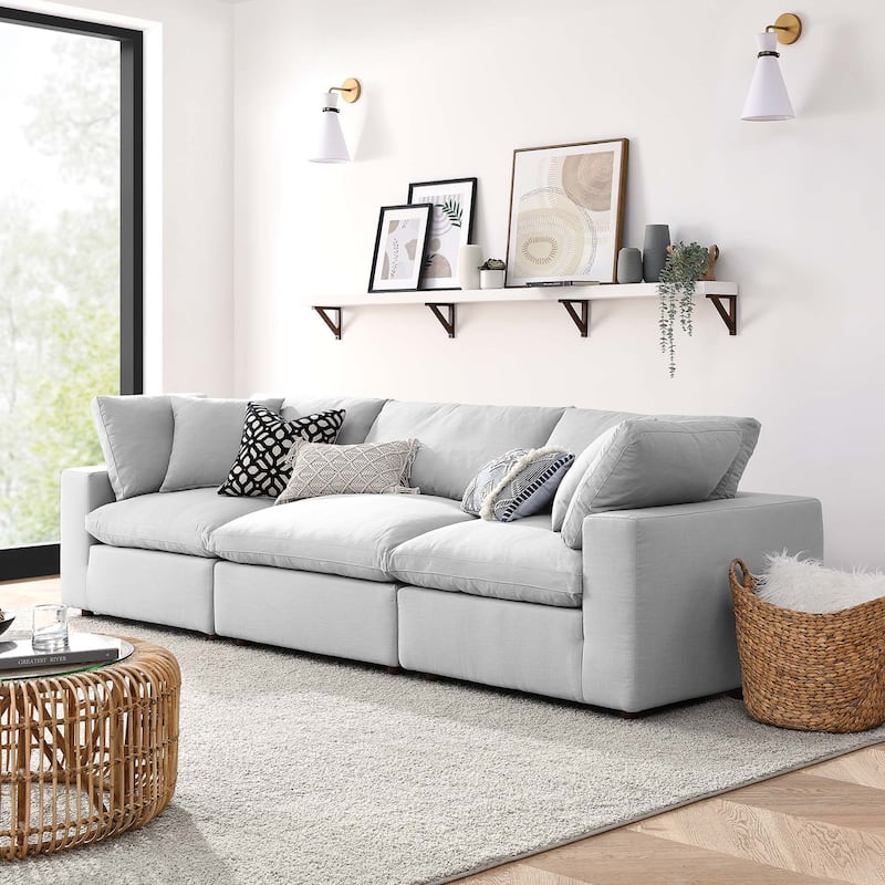 Commix 3 Piece Down Filled Overstuffed Sectional Sofa Set - Light Gray
