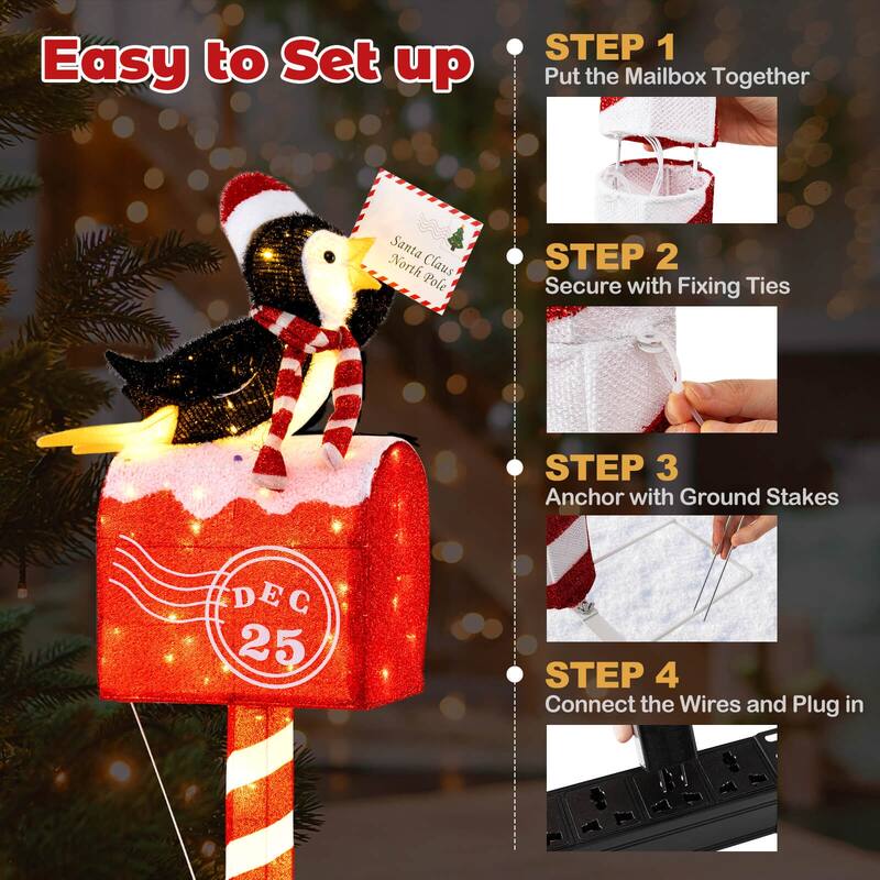 Costway 4.8 FT Christmas Lighted Penguin on Mailbox with 100 LED White - as pic shows - See Details