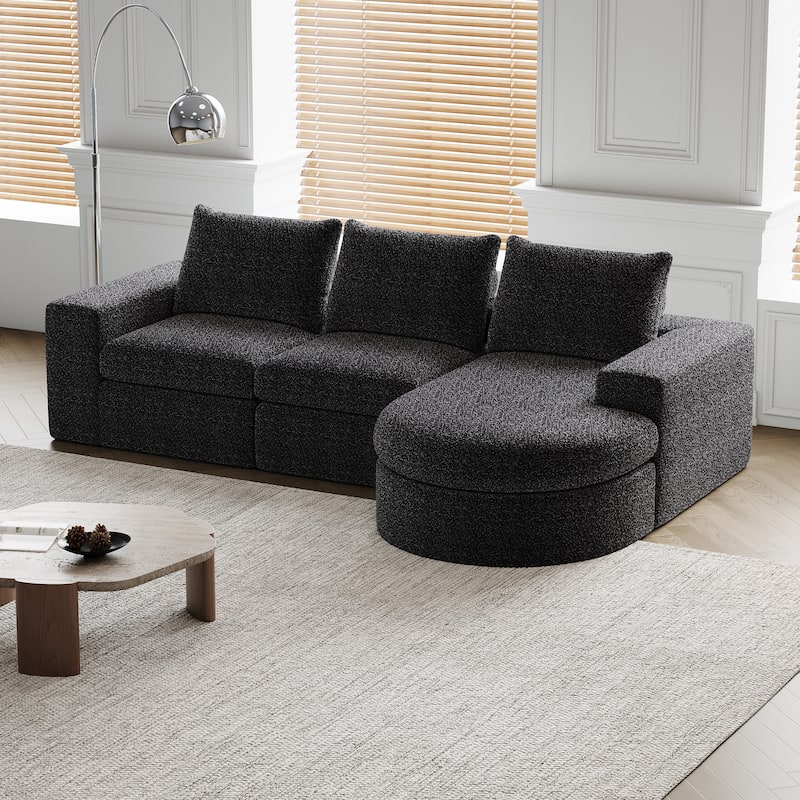 Chenille Cloud Deep Seat Couch L-shape Sectional Sofa w/ Curved Chaise