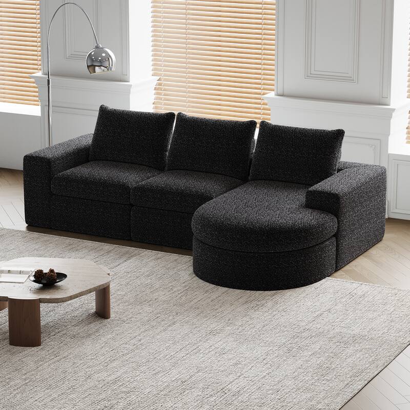 Roomfitters 99" Modern Chenille Cloud Curved Sectional Sofa with Chaise, L-Shaped Couch, for Living Room or Apartment