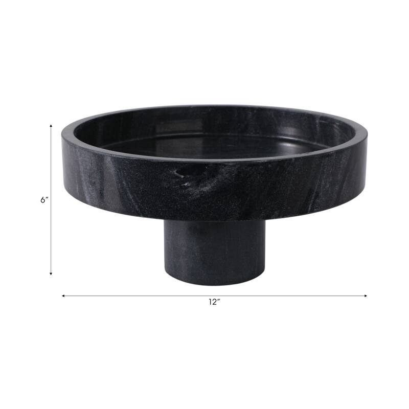 Marble Decorative Bowl Modern Pedestal Base Organizer - 6" Black - 12" x 12" x 6"