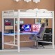 preview thumbnail 25 of 64, Gaming Loft Bed with RGB LED Light & USB Charge Station, Metal Loft Bed Frame w/Built-in Desk & Full-Length Guardrails