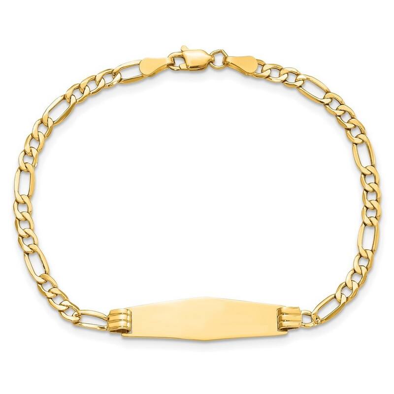 Curata 7.5mm 14k Engravable Polished Soft Diamond Shape ID Semi solsoft Diamond Shape Id Link Chain Bracelet