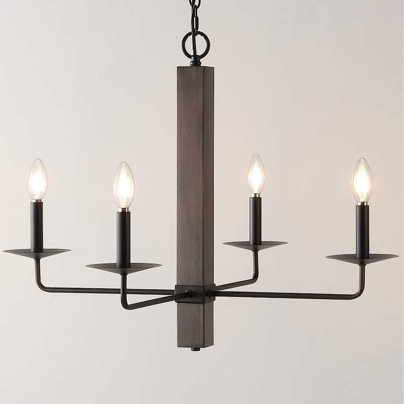 SAFAVIEH Lighting Mabell Farmhouse 4-Light Adjustable Chandelier (LED Bulbs Included) - 28 In. W x 28 In. D x 25.5-84.5 In. H