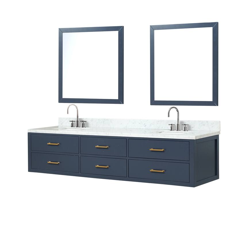 Lexora Castor Double Bath Vanity, Carrara Marble Top, Faucet Set, and Mirrors