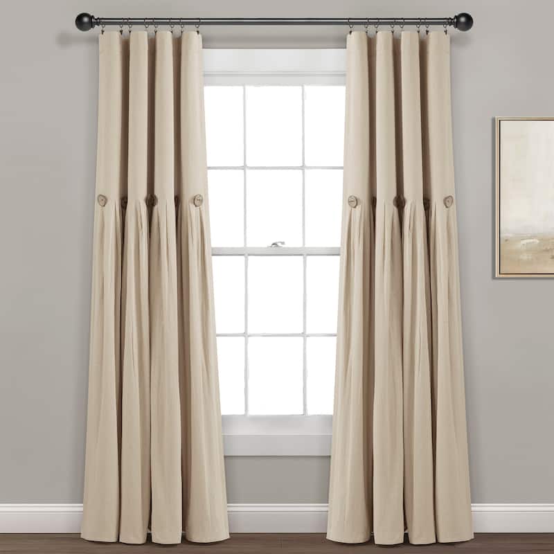 Lush Decor Linen Button 100 Percent Lined Blackout Window Curtain Panel Single - Dark Linen - 40X84