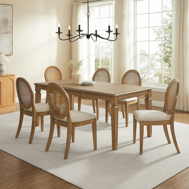 Crosley Katia 7Pc Dining Table Set For 6 Cane-Back Upholstered Chairs