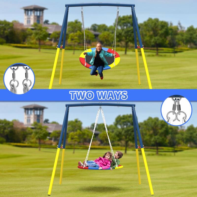 Flying Saucer Swing Set with Heavy Duty A-Frame Metal Swing Stand, Full Steel, Outdoor for Kids, Backyard, Playground