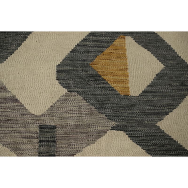 Hand Woven Oriental 100% Wool Carpet Southwestern Modern Beige & Ivories Kilim Runner Rug - 5' 10'' X 2' 0''