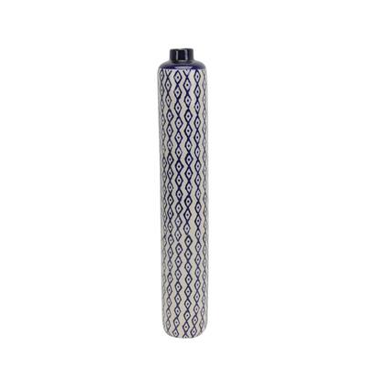 Ceramic Diamond Pattern Vase, Blue/White