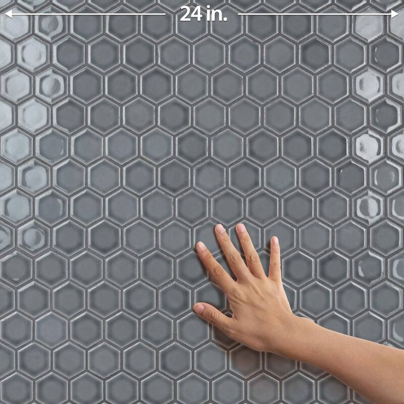 Merola Tile Hudson Due 2" Hex Imperial Grey 10-7/8" x 12-5/8" Porcelain Mosaic Floor and Wall Tile