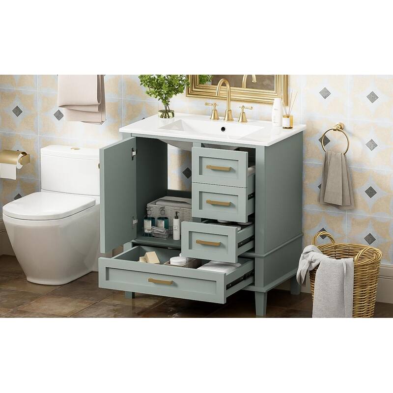 GDFStudio - Iris Wood & Ceramic Modern 30" Bathroom Vanity with Sink, Soft-Close Door & 3 Drawers