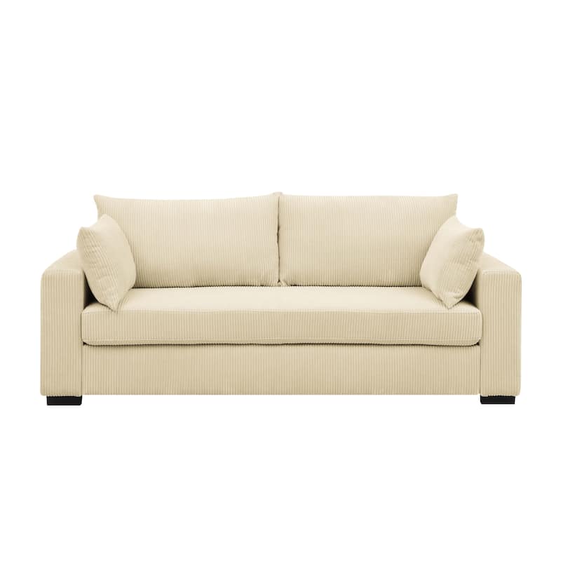 Coastal Style Corduroy Sofa - 31" D x 79" W x 34" H - Cream