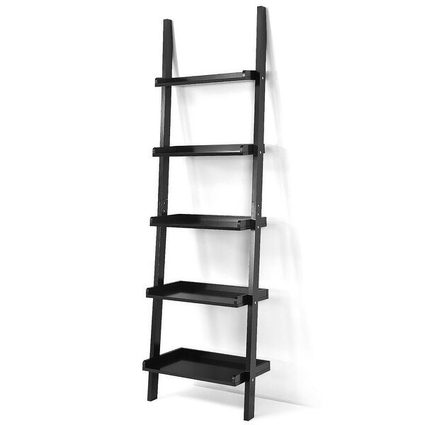 Storage Rack Shelves Display Plant Flower 5-Tier Wood Wall-Mounted Bookcase with Stable Metal Frame Industrial Ladder Shelf