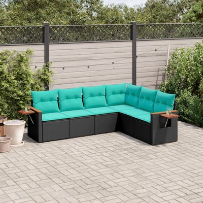 vidaXL 6 Piece Patio Sofa Set with Cushions Black Poly Rattan
