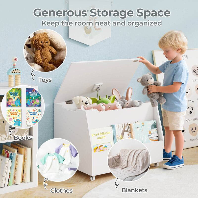 Costway Kids Toy Box Wooden Mobile Toy Storage Organizer with - See Details