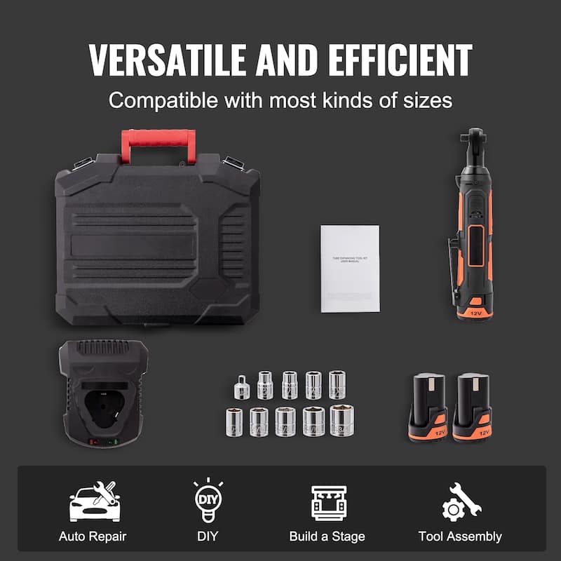 UIMOSO 3/8" Cordless Electric Ratchet Wrench Set, 12V 33 Ft-lbs Power Ratchet Tool Kit, 45-Min Fast Charge