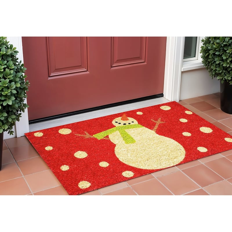 HomeRoots 24" X 36" Red And White Coir Snowman Outdoor Christmas Door Mat - 24' X '36 - 24' X '36