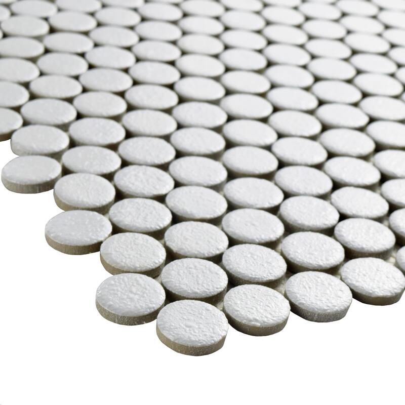 Merola Tile Hudson Penny Round Crystalline White 11-7/8" x 12-5/8" Porcelain Floor and Wall Tile