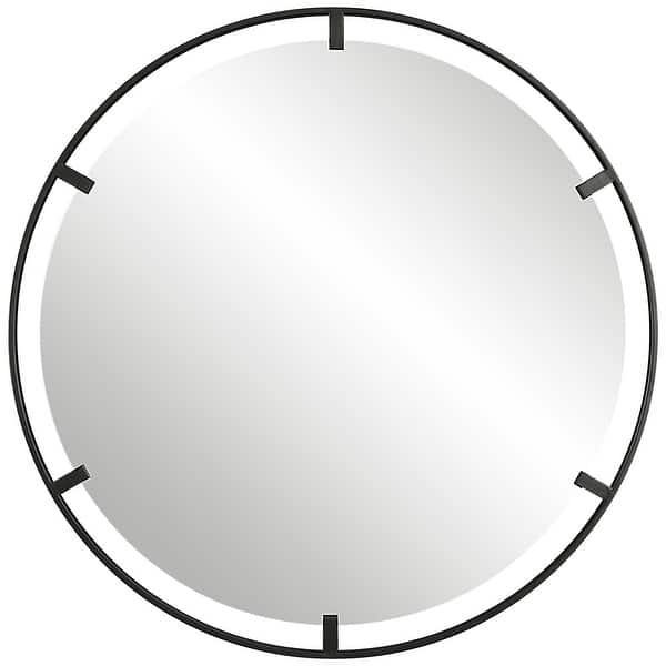 slide 2 of 6, Uttermost Cashel Satin Black Round Iron Mirror