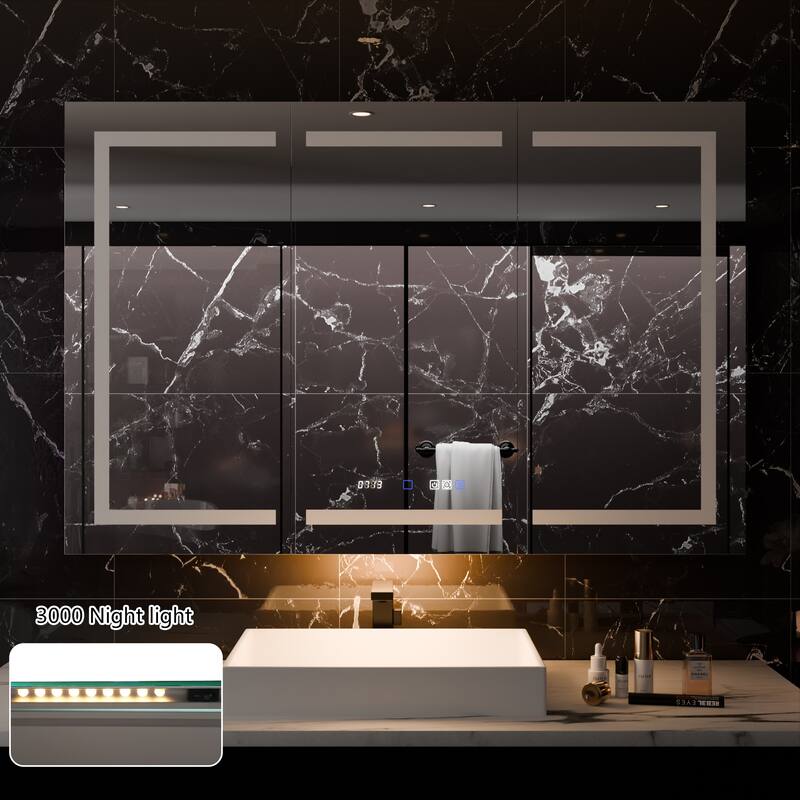 36'' H Recessed or Surface Mounted Bathroom LED Mirror Cabinet With Defogger, Dimmer, 10x magnifying