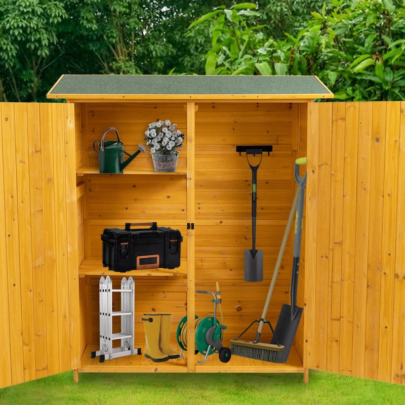 56"L x 19.5"W x 64"H Outdoor Storage Shed with Lockable Door, Wooden Tool Storage Shed w/Detachable Shelves & Pitch Roof