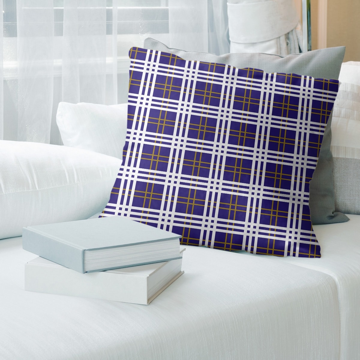 Blue plaid throw pillows sales