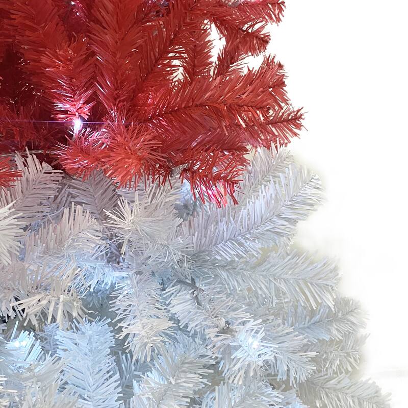 6FT Santa Hat-Inspired Artificial Christmas Tree, Bendable Top with 300 Pre-Lit LED Lights, Red & White