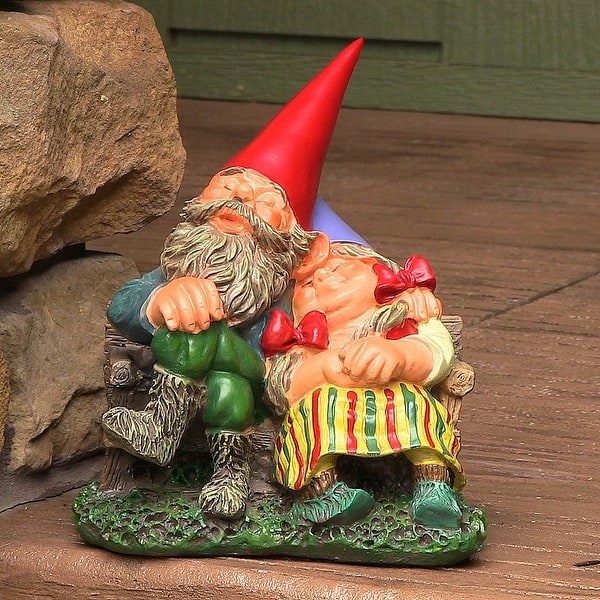 slide 2 of 7, Al and Anita on Bench Gnome Statue - Small Lawn and Garden Decor - 8" - Al & Anita 8 Inch