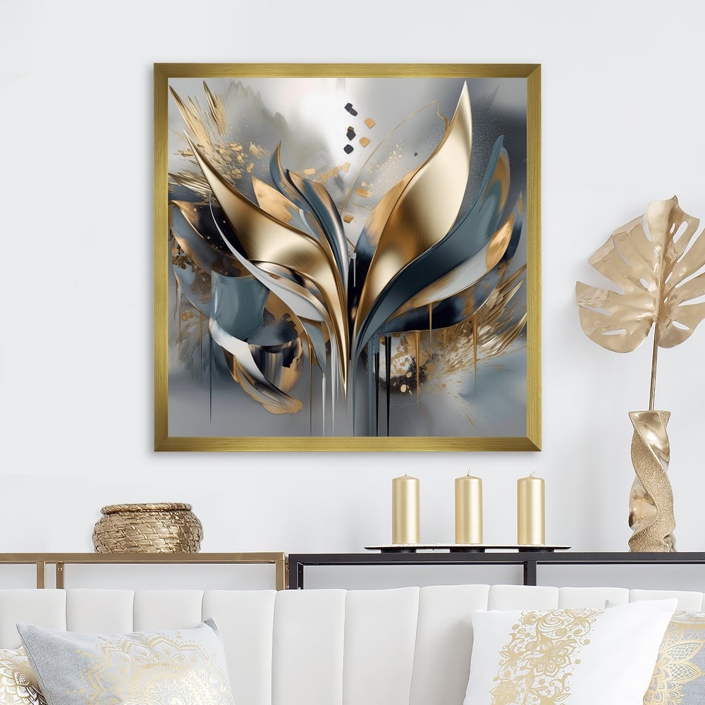 Designart "Abstract Shapes And Lines Iv" Abstract Marble Framed Wall Art For Living Room
