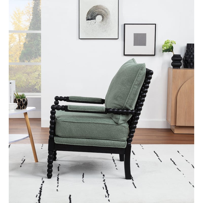SEYNAR Mid Century Teddy Velvet Fabric Wood Accent Armchair with Cushion Set of 2