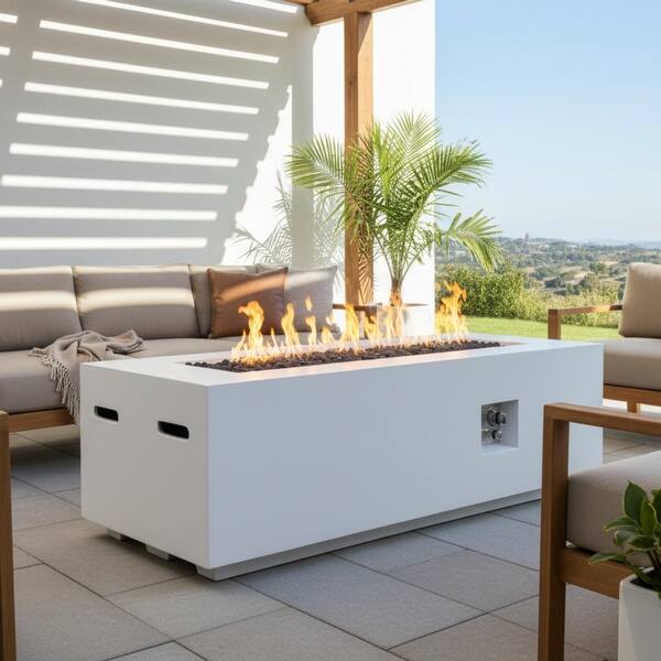 slide 2 of 23, GDFStudio - 60" Outdoor Magnesium Oxide Fire Pit Table White